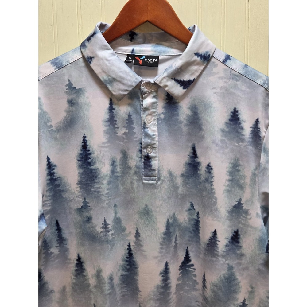 Yatta Golf Polo Shirt Mens Medium‎ Multicolor Forest Print Golf Performance Top